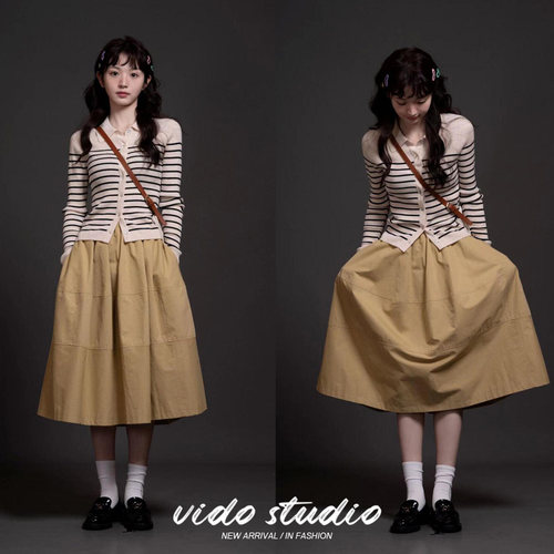 复古韩系减龄花苞中长款显瘦半裙