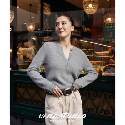 灰色针织打底衫女秋冬羊毛衫内搭