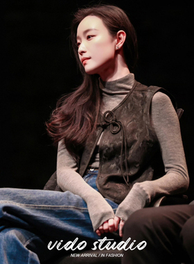 倪妮明星同款黑色新中式国风马甲女短款25春高级感老钱风背心外套