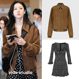 夹克 新款 爱情怎么翻译高允真同款 韩系复古棕色麂皮绒短外套女春季