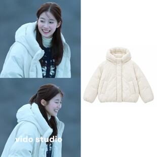 中村一叶同款韩系白色排骨连帽羽绒服女短款户外休闲保暖外套冬潮