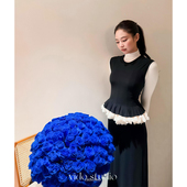 T恤背心半身裙两件套装 jennie金智妮同款 黑花苞裙边拼接上衣修身