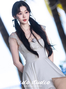 一枝南南同款蕾丝飞飞袖连衣裙女夏法式芭蕾风纯欲甜妹收腰仙女裙