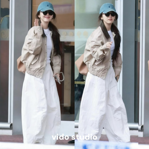 章若楠同款白色阔腿裤女松弛感显瘦休闲宽松小个子直筒裤香蕉裤夏