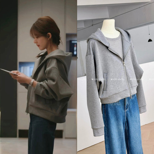 连帽短款外套宽松休闲卫衣厚