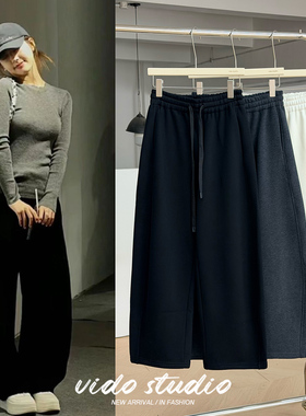 赵露思同款黑色香蕉裤女25冬季直筒阔腿裤弯刀裤休闲加绒卫裤子厚