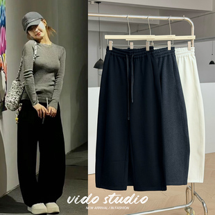 黑色香蕉裤 休闲加绒卫裤 女25冬季 弯刀裤 子厚 直筒阔腿裤 赵露思同款