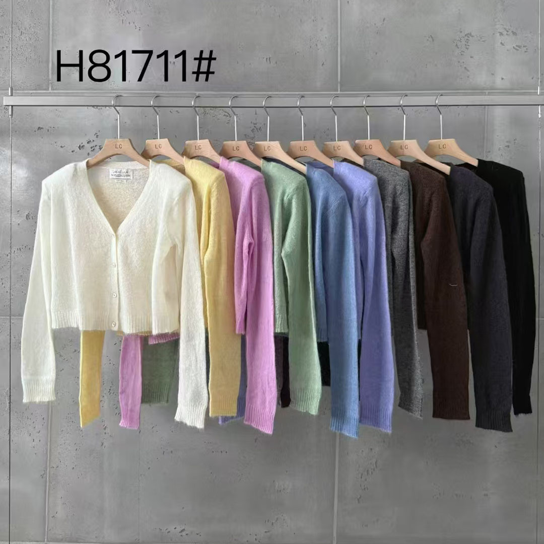 V领羊毛针织开衫女肩垫毛衣女