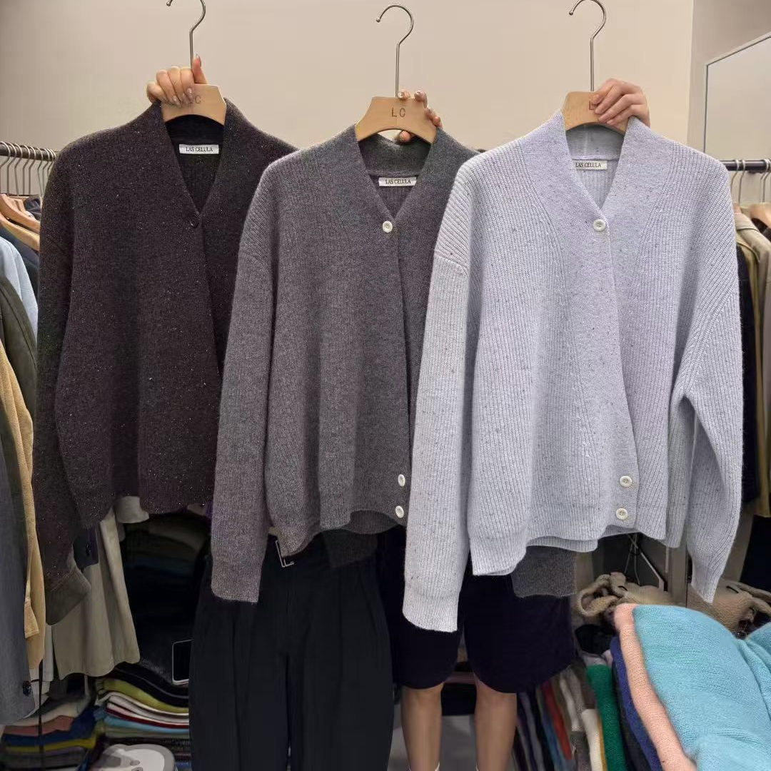 韩系V领长袖羊毛针织衫女外套