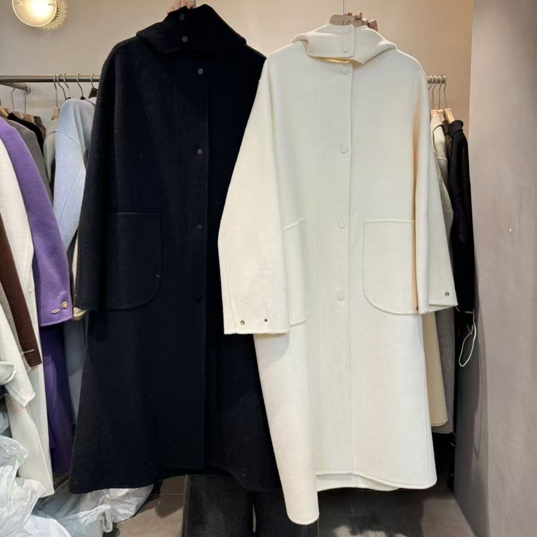 中长款外套女连帽双面羊驼毛大衣