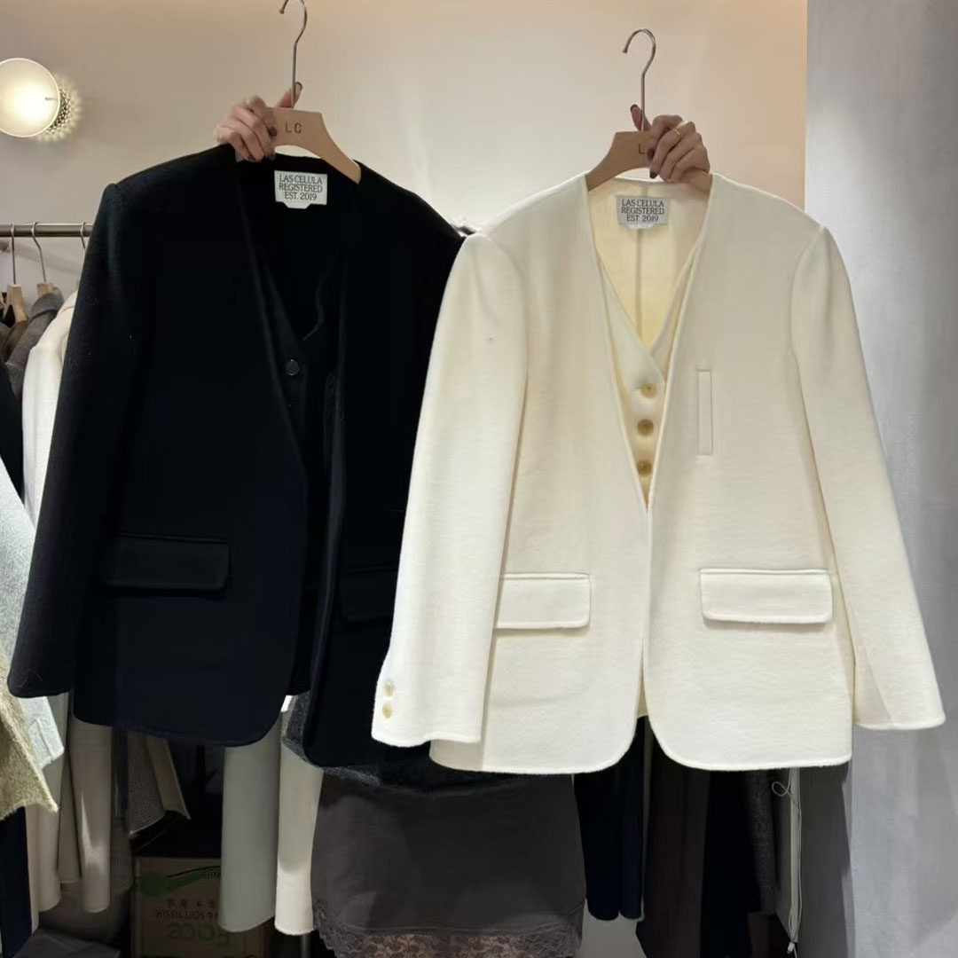 韩版时尚假两件双面羊毛大衣女冬