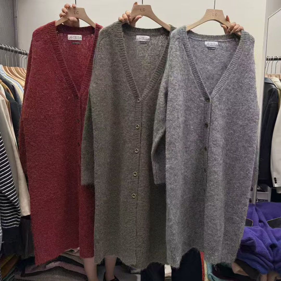 慵懒风羊毛马海毛V领针织开衫女