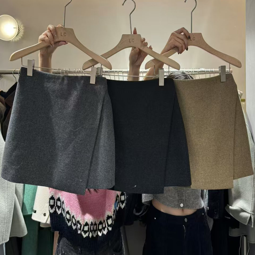 小个子毛呢短裙半身裙黑色高腰女