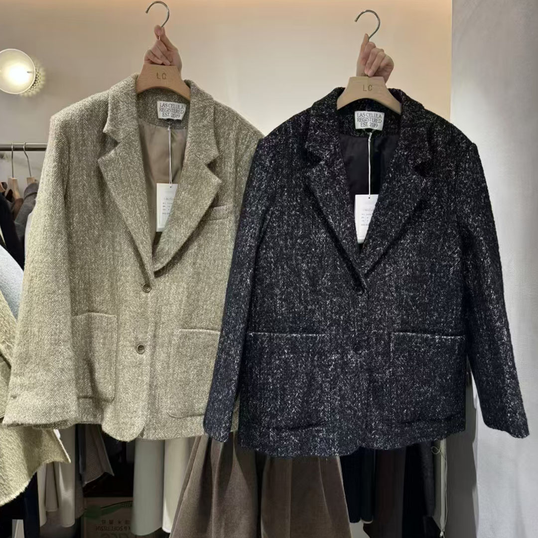 西装款进口羊毛外套女毛呢上衣