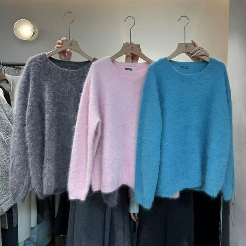 长毛毛慵懒风套头毛衣女宽松上衣