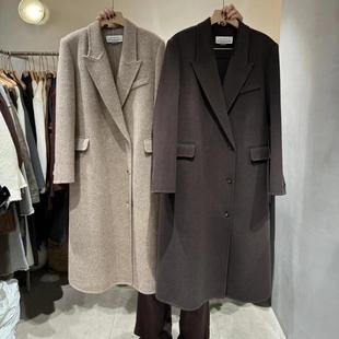 LAS CELULA正品实体店同款高质感双面羊绒大衣女中长款羊毛呢外套