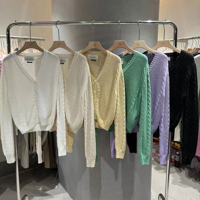 白色毛衣小众镂空针织开衫V领