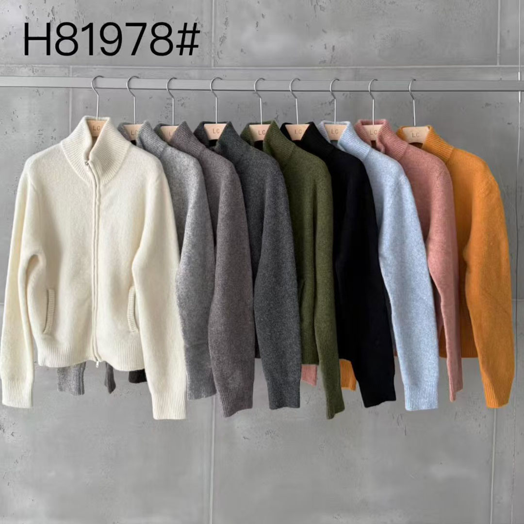 韩版立领拉链羊毛针织开衫女毛衣