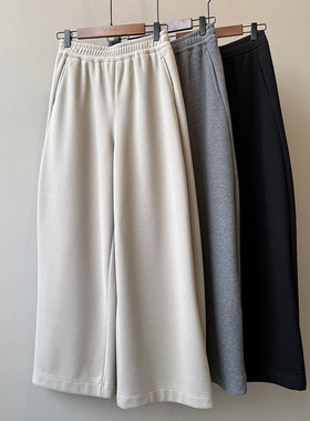 2025冬季新款纯色简约加绒直筒卫裤女保暖阔腿长裤百搭垂感休闲裤