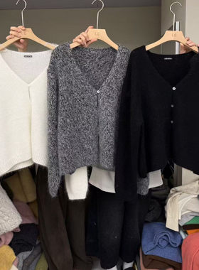 LAS CELULA正品实体店同款极简风V领针织开衫女百搭毛衣小外套潮