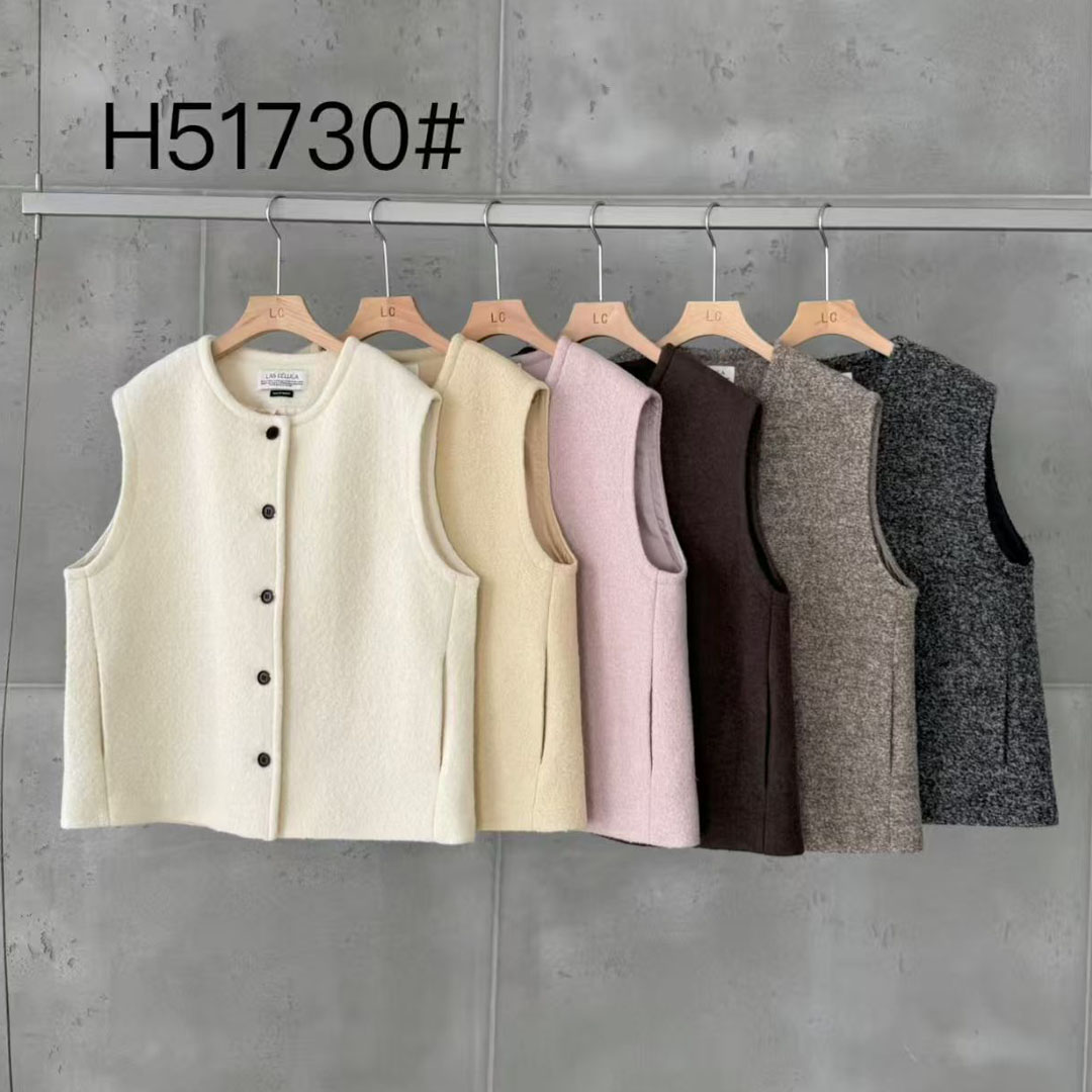 韩版圆领单排扣无袖羊毛马甲女