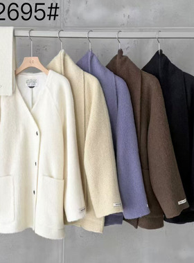 LASCELULA正品实体店同款围巾设计V领双面苏丽羊毛外套女大衣潮