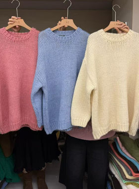 LAS CELULA正品实体店同款温柔慵懒风圆领长袖针织衫女套头毛衣潮