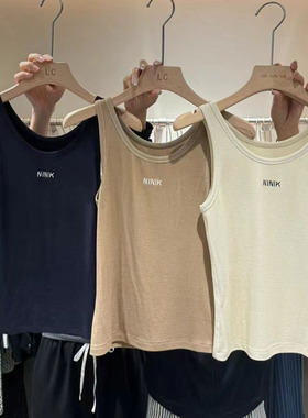 LAS CELULA正品实体店同款深灰色简约休闲背心女舒适无袖上衣秋季