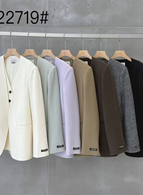 LAS CELULA正品实体店同款韩版宽松V领假两件双面羊毛大衣女外套