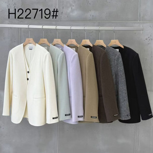 LAS CELULA正品实体店同款韩版宽松V领假两件双面羊毛大衣女外套