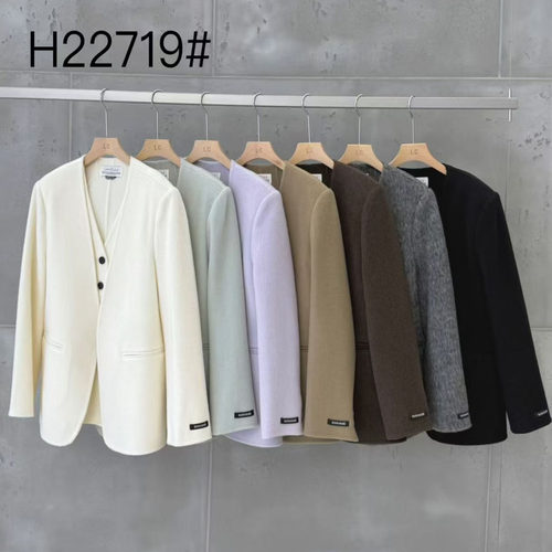 韩版宽松V领假两件羊毛大衣女