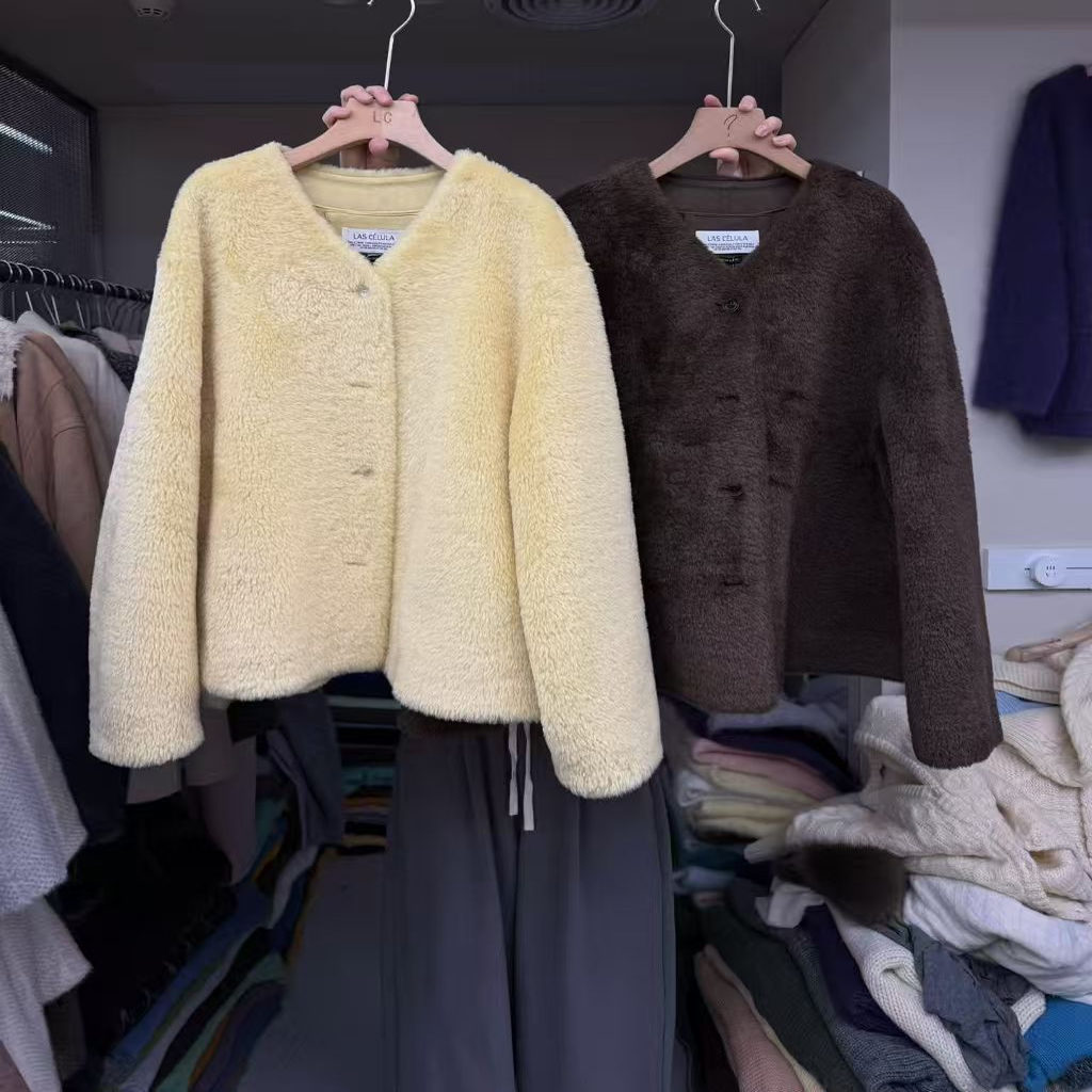 韩系毛茸茸短外套女皮毛一体上衣