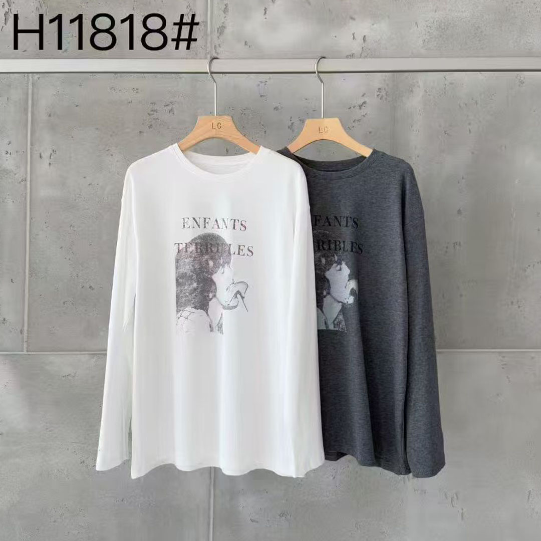 字母印花T恤女韩版宽松圆领长袖