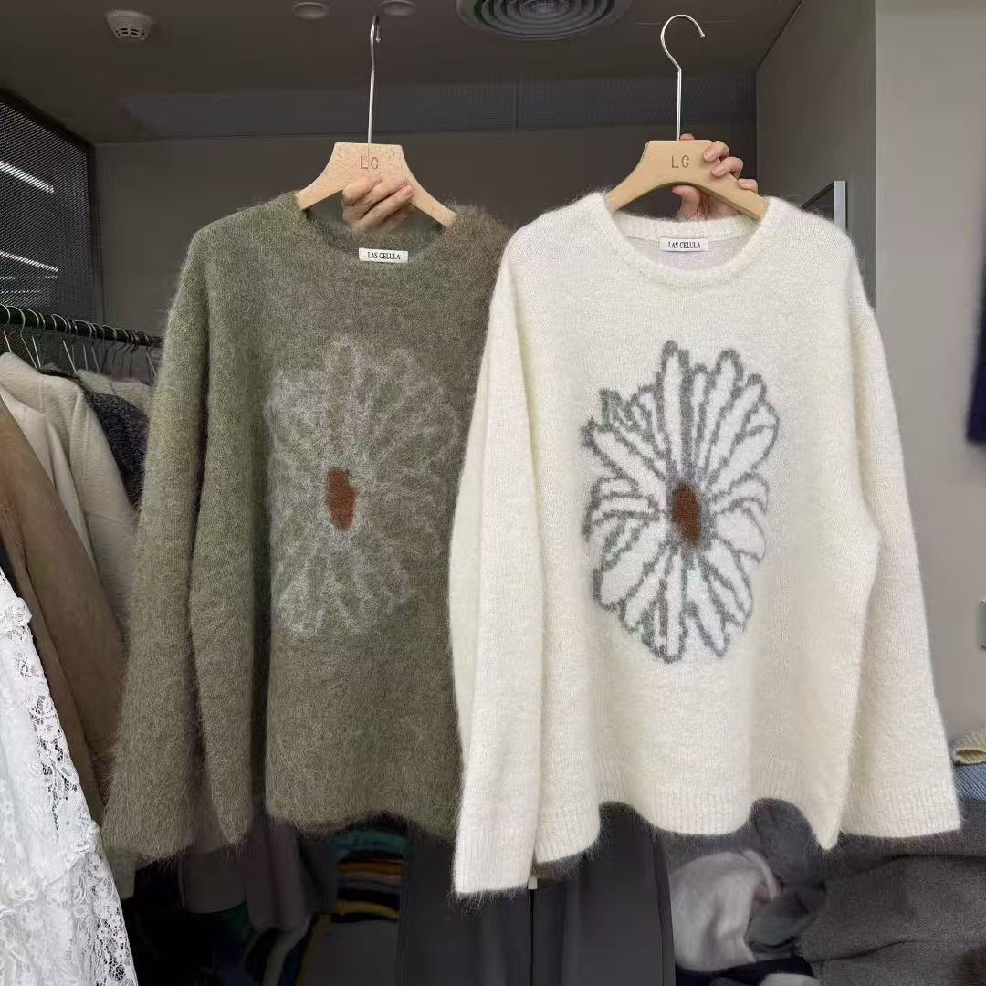 小雏菊圆领毛衣女韩系小众针织衫