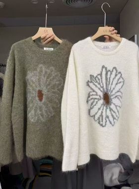 LAS CELULA正品实体店同款小雏菊圆领毛衣女韩系小众羊毛针织衫潮