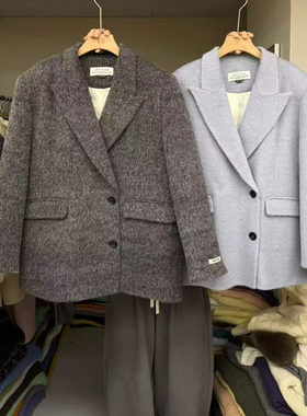 LAS CELULA正品实体店同款双面羊毛加羽绒西装外套女加厚保暖大衣