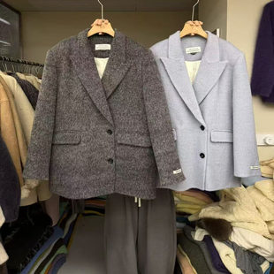 LAS CELULA正品实体店同款双面羊毛加羽绒西装外套女加厚保暖大衣