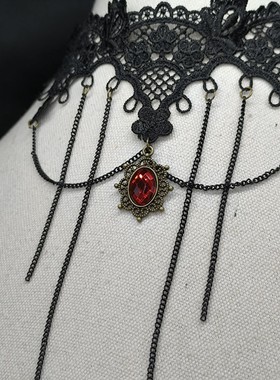 30元包邮万圣节黑色蕾丝项链水晶流苏项链锁骨链1219