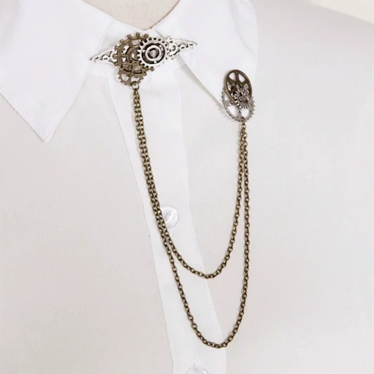 Lolita 特式复古 蝙蝠齿轮JK制服胸针 别针 胸花饰品流苏链