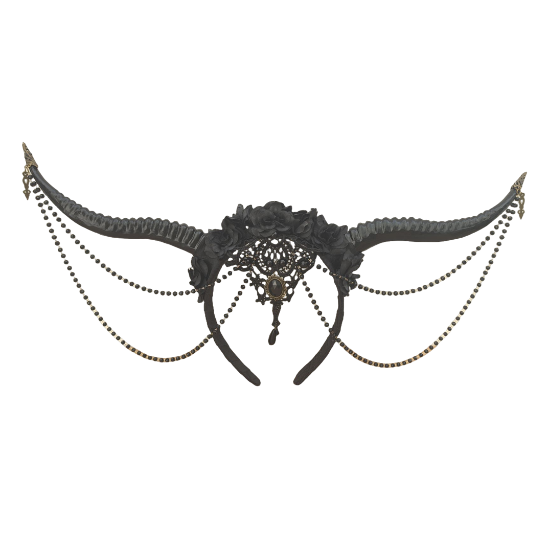 万圣节哥特恶魔角发箍暗黑COS羚羊角水晶珠链投顾演出舞会道具