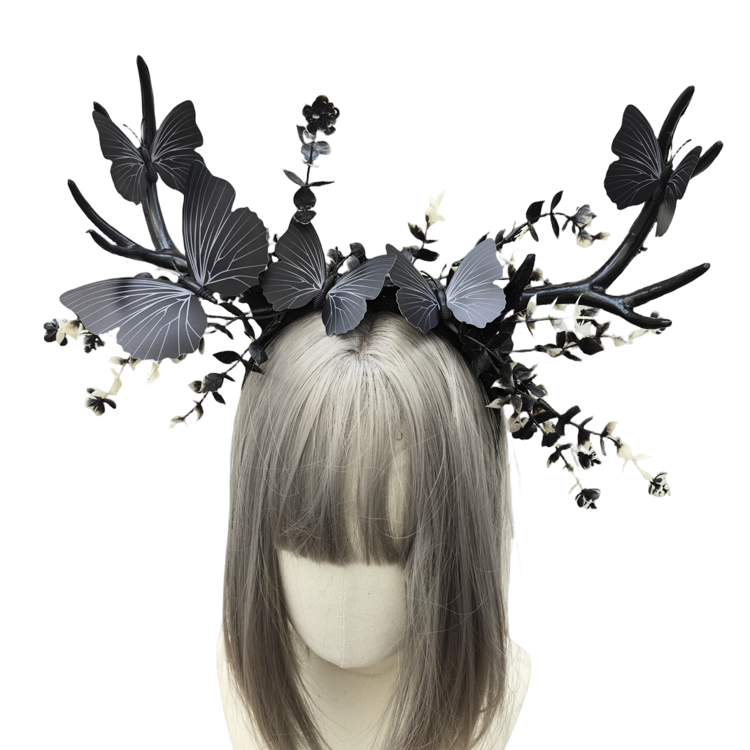 万圣节圣诞派对大陆叫发箍麋鹿角蝴蝶草枝森系摄影道具舞会cos