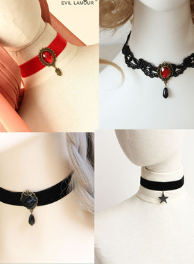 30元包邮暗黑Lolita绒带宝石流苏水滴蕾丝项链哥特chocker