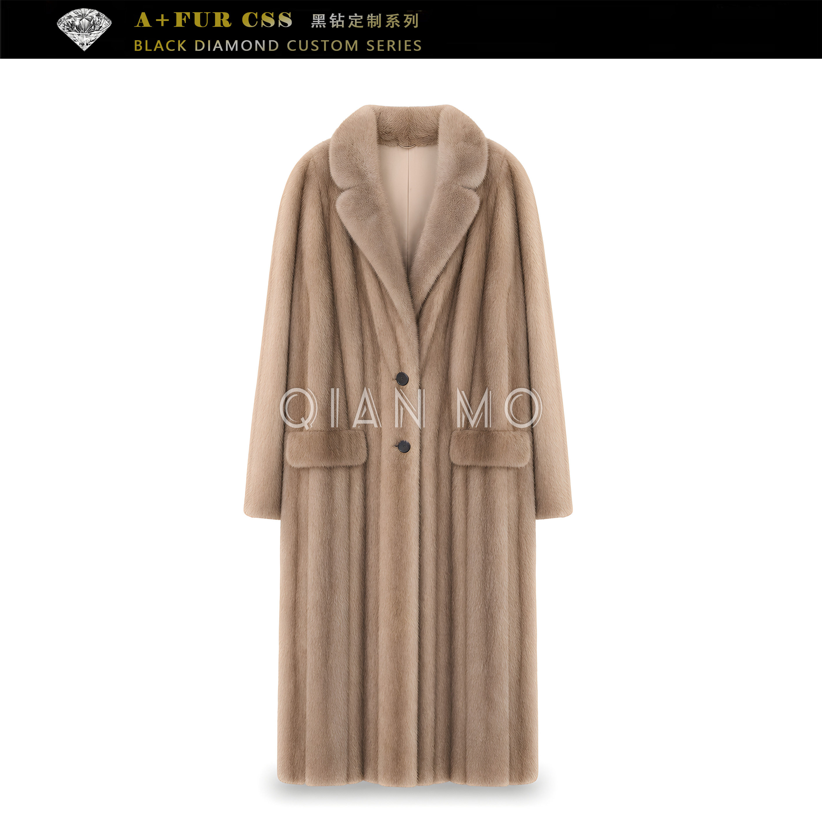 新款进口西装领皇冠短二水貂毛皮草女装长款貂皮外套98165