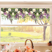 家用落地窗装 饰贴纸双面彩色花卉贴膜静电免胶橱窗贴画氛围感窗花