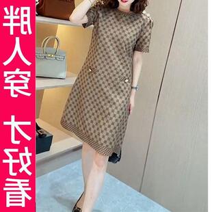 新款 赫本风高级感拼色印花连衣裙女士显瘦 2025夏季 200斤高档大码