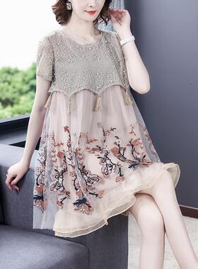 200斤加肥加大大码重工法式网纱洋气连衣裙2025夏新款胖mm裙子