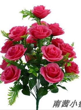 仿真绢花18头玫瑰花把花摆放红色白色黄色紫色 红色塑料花盆花艺