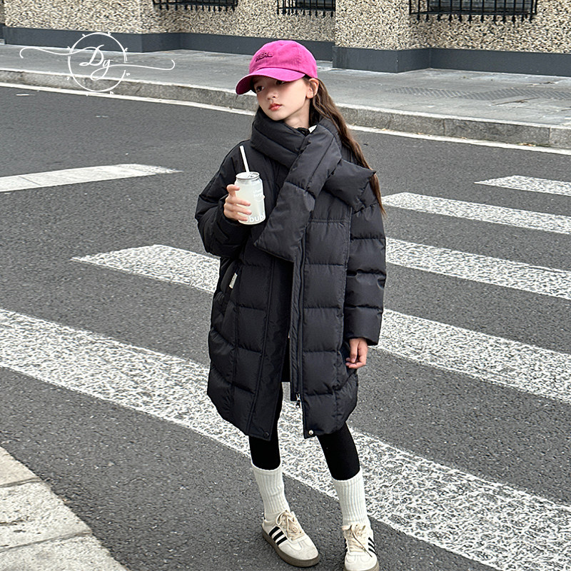 【CC家CC】90白鸭绒女童中长款羽绒服2025冬装新款儿童X447435