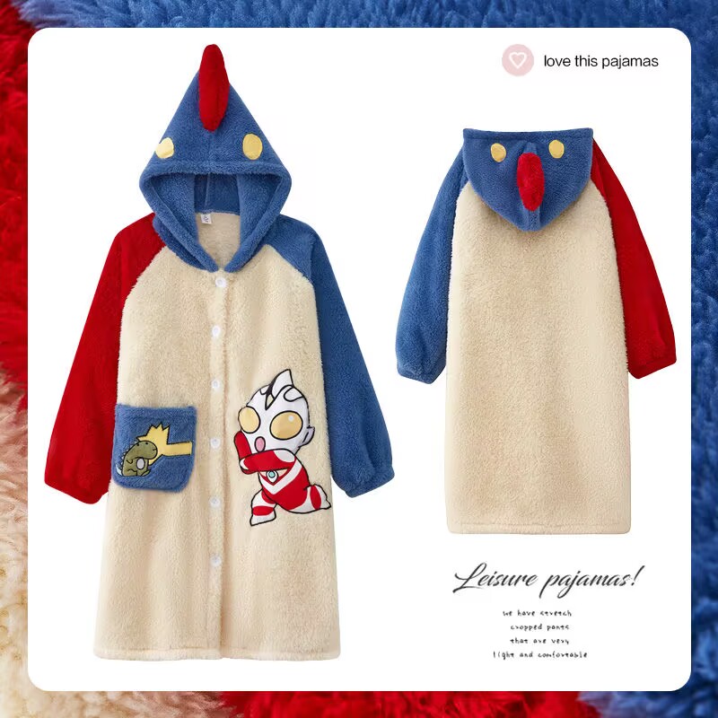 新款儿童珊瑚绒睡衣男童睡袍奥特曼冬季家居服男孩法兰绒浴袍加厚