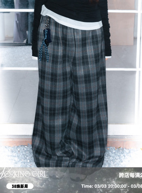 「复古格纹休闲裤」WorkingGirl加厚绒毛呢直筒腿格子2024秋冬